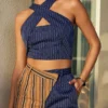 Stripe Print Crossed Zipper Tank Top