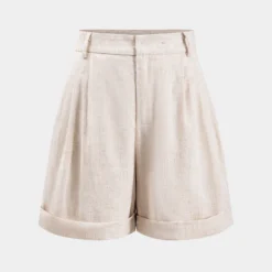 Linen Pleated High Waist Shorts