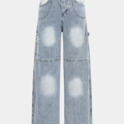 Retro Letter Print Pocket Zipper Jeans