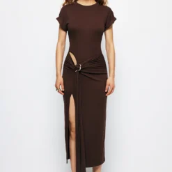 Tie Cut Out Ruched Midi Dress -Women's Clothing Store 987368b7 ca37 4089 b791 2be5bd348fc0