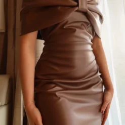 Solid Bow Faux Leather Off Shoulder Mini Dress -Women's Clothing Store 988cdebc e04d 442e ad82 c1b50e229c08