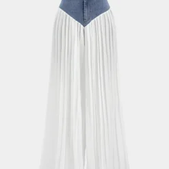 Denim Bustier Zipper Cami Top And Chiffon Pleated Patchwork Trousers Set -Women's Clothing Store 98debe74 7f21 40c7 a736 6a504677998a