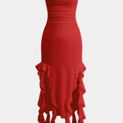 Solid Ruffle Hem Ruched Tube Maxi Dress -Women's Clothing Store 98f4b845 3873 4ae0 84b0 8f6ebe1ce2bf