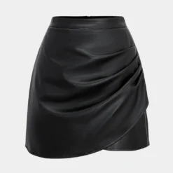 Faux Leather High Waist Ruched Skirt