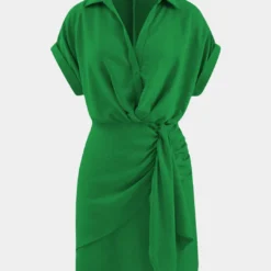 V-Neck Ruched Short Sleeve Midi Dress