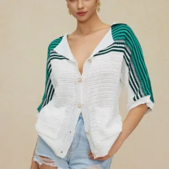 Contrast Crochet Short Sleeve Top -Women's Clothing Store 9ae342fb a602 4e7c b927 a523c03e67a7