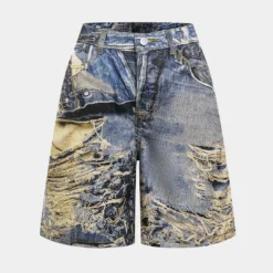 Illusion Pattern Denim Print Shorts