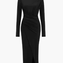 Solid Asymmetrical Ruched Slit Long-Sleeve Maxi Dress -Women's Clothing Store 9b688469 0b14 474e 854f 569f25639501