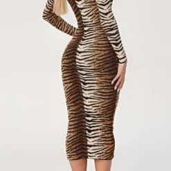 Leopard Print Long Sleeve Slim Midi Dress -Women's Clothing Store 9c2f2bb6 1776 4cec 948b e197d5dbb16d