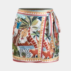 Satin Bohemian Pattern Tie Front Skirt