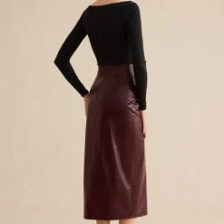 Faux Leather Side Slit Skirt -Women's Clothing Store 9c6589c7 e27f 44be 91f2 3abcc20eeb1e