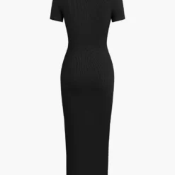Solid Slit Collar Midi Dress -Women's Clothing Store 9cc2b496 8d8b 4165 bfc2 d93573c9de13