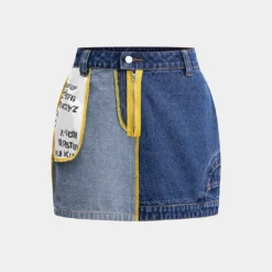 Contrast Denim Patchwork Skirt
