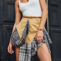 Patchwork Plaid Print Mini Skirt -Women's Clothing Store 9d1c8f97 2da0 4f03 981a a2113a401636