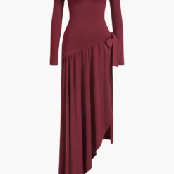 Bow Off Shoulder Long Sleeve Maxi Dress