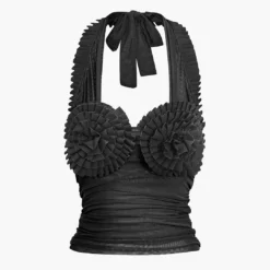 Pleated Mesh Halter Tank Top -Women's Clothing Store 9d725b0e 2ade 4eda b0cb f7ccd7179116