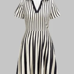 Stripes Print V-Neck Short Sleeve Mini Dress