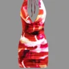 Tie Dye Halter Cowl Neck Backless Mini Dress
