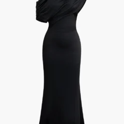 Asymmetrical One Shoulder Ruched Slit Maxi Dress