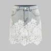 Denim High Waist Lace Patchwork Skirt