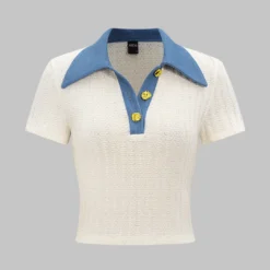 Button Patchwork Short-Sleeve T-Shirt