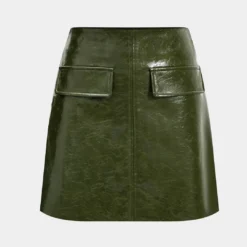 Faux Leather Fake Pockets Skirt