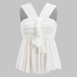 Pleated Twist Zipper Tank Top