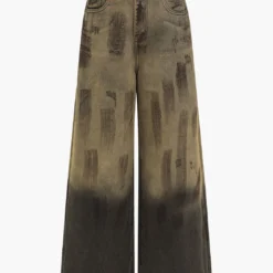 Dirty Distressed Print Wide Leg Jeans
