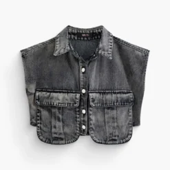 Asymmetric Button Up Flap Pocket Crop Denim Vest -Women's Clothing Store a07cc8df 6d8d 4542 a1c2 5883f7aeb6e0