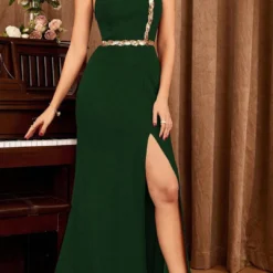 One Shoulder Sequin Slit Maxi Dress -Women's Clothing Store a09ee462 7e14 453c 8397 05c0adb8e707