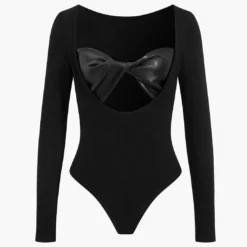 Faux Leather Cut Out Long Sleeve Bodysuit