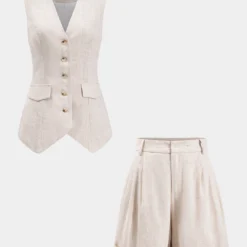 Linen Pleated High Waist Shorts -Women's Clothing Store a2703599 e994 4034 8e32 dfd29dd3e470