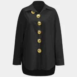 Metal Button Long-Sleeve Shirt -Women's Clothing Store a2f5dc20 9817 4fa2 99f5 1e889c6331ae
