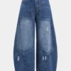 Denim Ripped Wide Leg Barrel Jeans