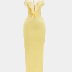 Ruffle Cut Out Tie Up Backless Maxi Dress