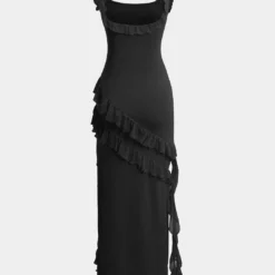 Ruffle Trim Square Neck Slit Sleeveless Maxi Dress -Women's Clothing Store a3adf8f6 0bd7 4633 9637 bb515652703d