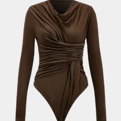 Knit Ruched Long Sleeve Bodysuit -Women's Clothing Store a44f41b2 344e 4325 b2ca a52e8669587e