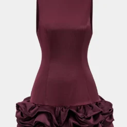 Satin Ruffle Hem Sleeveless Mini Dress