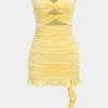 Ruffle Cut Out Twist Knot Strapless Mini Dress