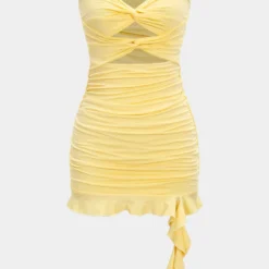 Ruffle Cut Out Twist Knot Strapless Mini Dress