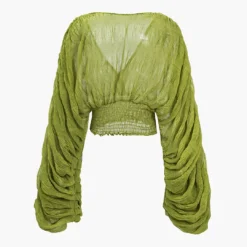 Chiffon Puff Sleeves Long-Sleeve V-neck Shirt