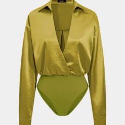 Patchwork Long Sleeve Satin Bodysuit -Women's Clothing Store a70a7bc7 3b4a 4f40 ad7d 78cdfdfe81d3