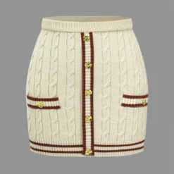 Color Block Print Knit Button Skirt