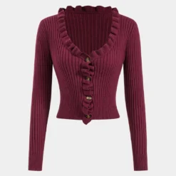 Knitted Button Long-Sleeve Top