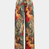 Watercolor Print Satin Fake Pocket Trousers