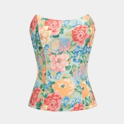 Floral Leaves Print Strapless Tube Top