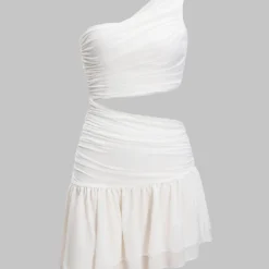 Asymmetrical Cut Out Ruched Sleeveless Mini Dress