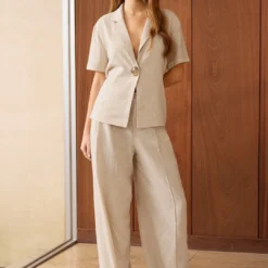 Linen Metallic Button Tie Back Short-Sleeve Shirt -Women's Clothing Store a9d6749a ed4b 43be ae0e 514aff0f9081