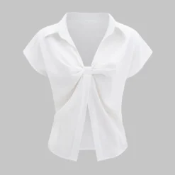 Ruched Pleated Short-Sleeve Shirt