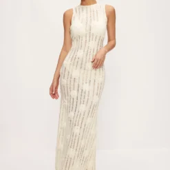 3D Floral Decor Tie-Up Sleeveless Maxi Dress